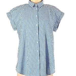 Anne Taylor LOFT Outlet Blue Checkered Gingham Top Size XL